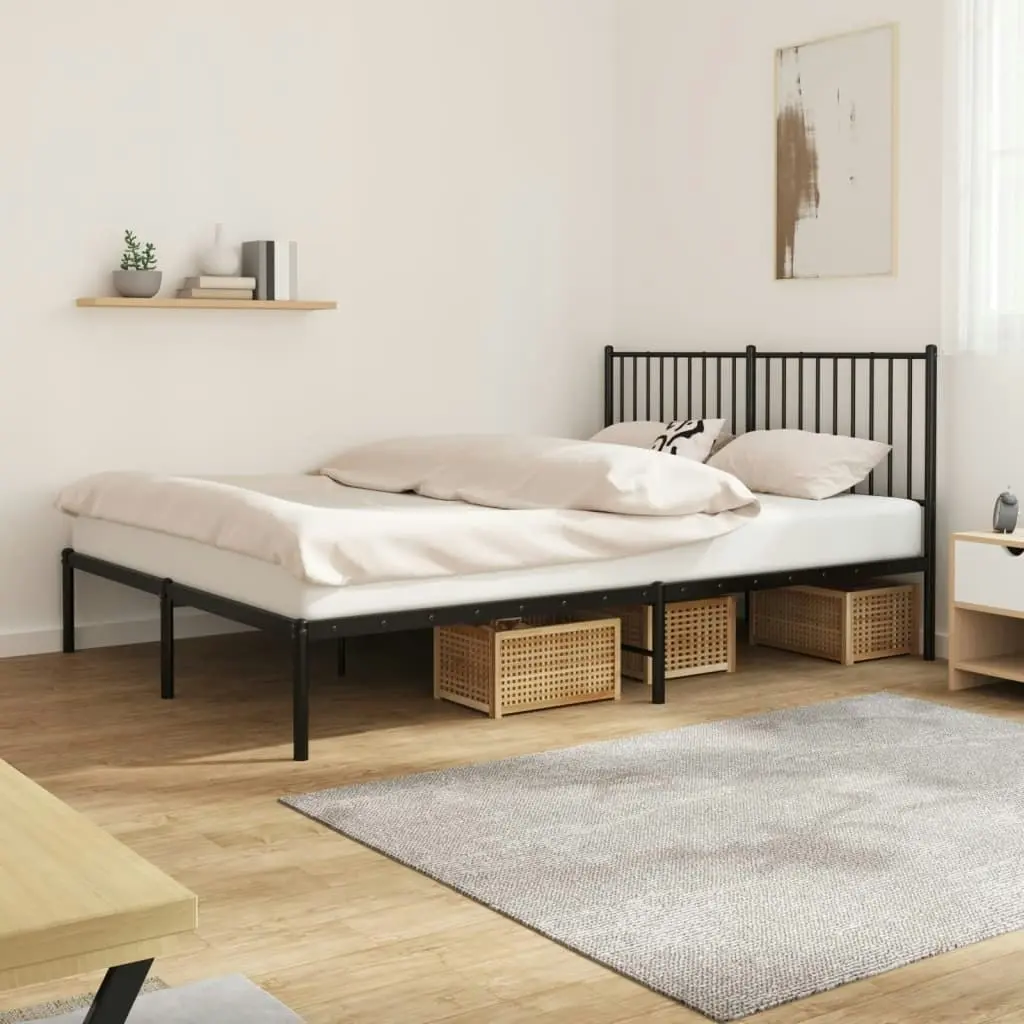 Metal Bed Frame with Headboard Black 153x203 cm Queen Size 350866