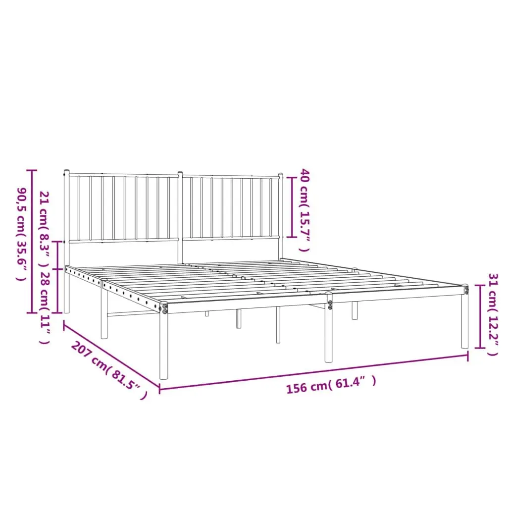 Metal Bed Frame with Headboard Black 153x203 cm Queen Size 350866