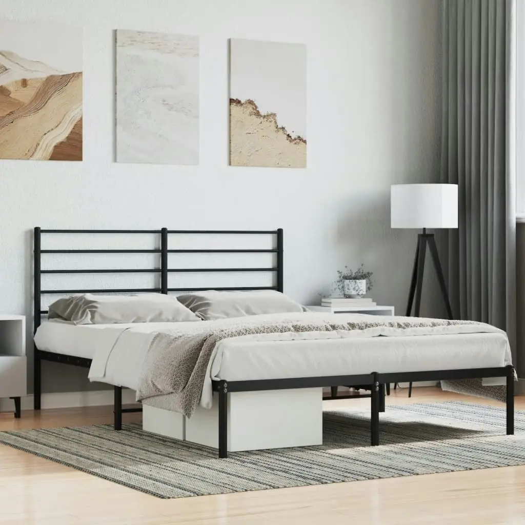 Metal Bed Frame with Headboard Black 153x203 cm Queen 352321