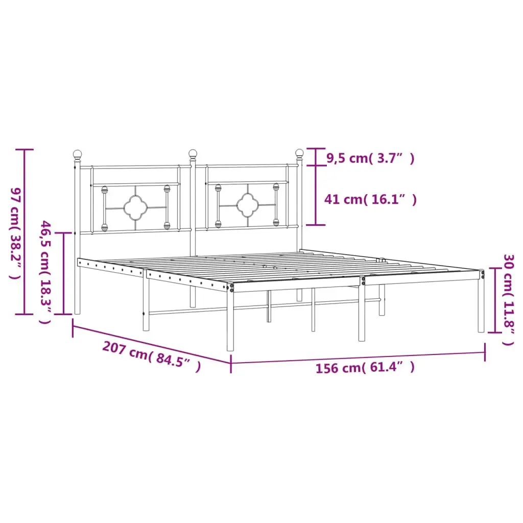 Metal Bed Frame with Headboard Black 150x200 cm 374341