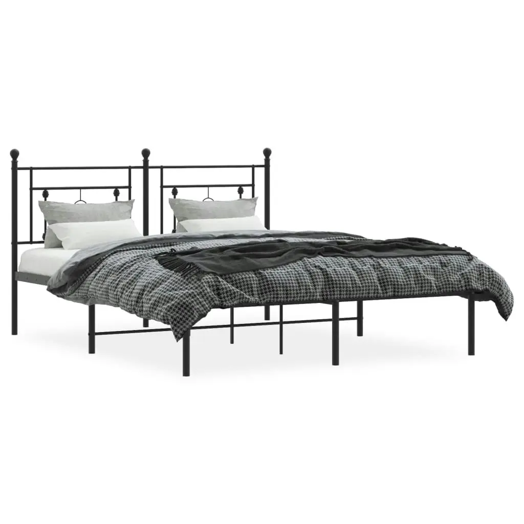 Metal Bed Frame with Headboard Black 150x200 cm 374341