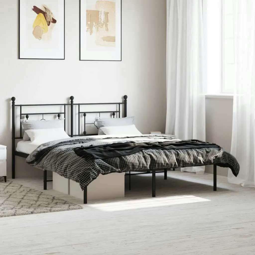 Metal Bed Frame with Headboard Black 150x200 cm 374341