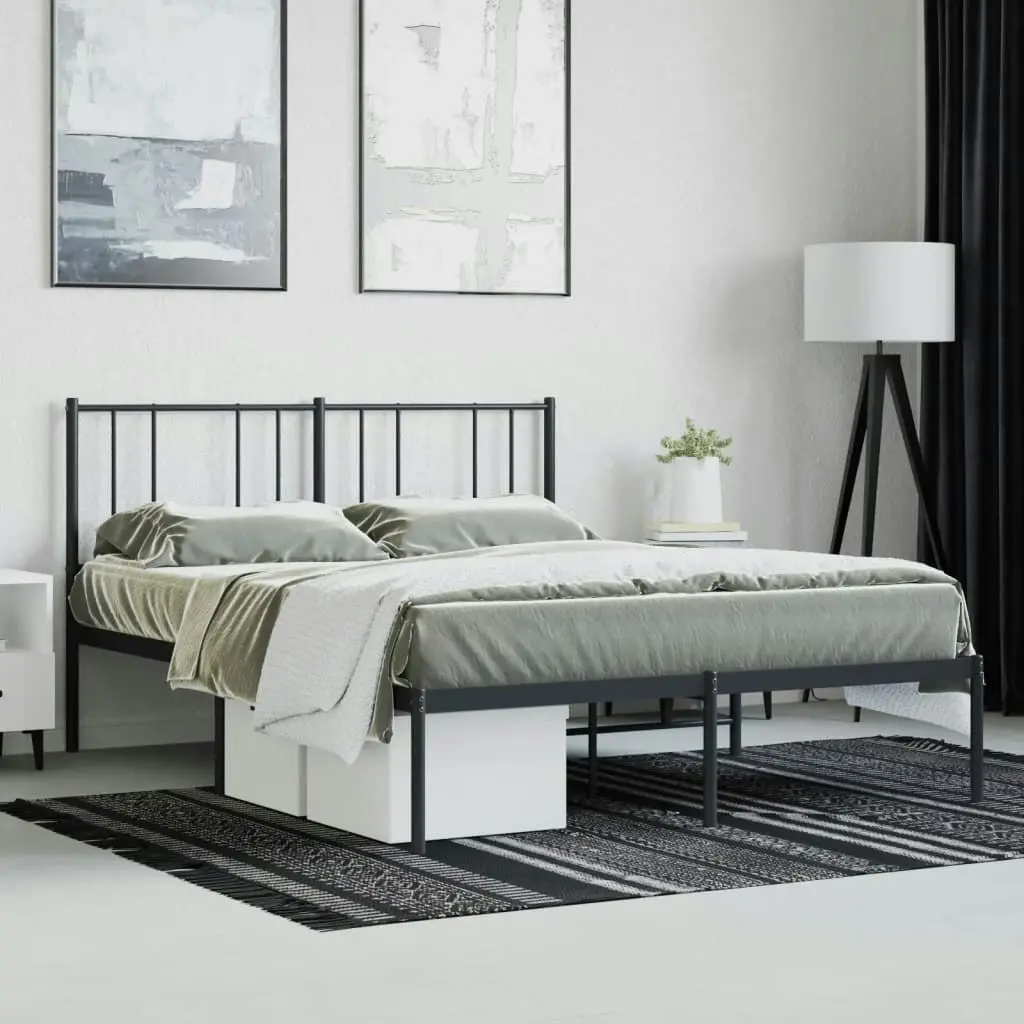 Metal Bed Frame with Headboard Black 153x203 cm Queen Size 352482