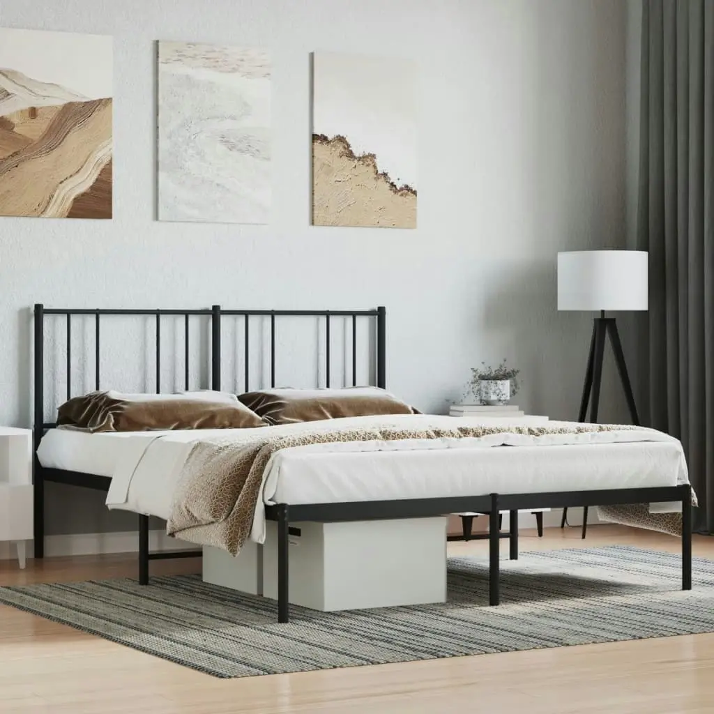 Metal Bed Frame with Headboard Black 153x203 cm Queen Size 352482