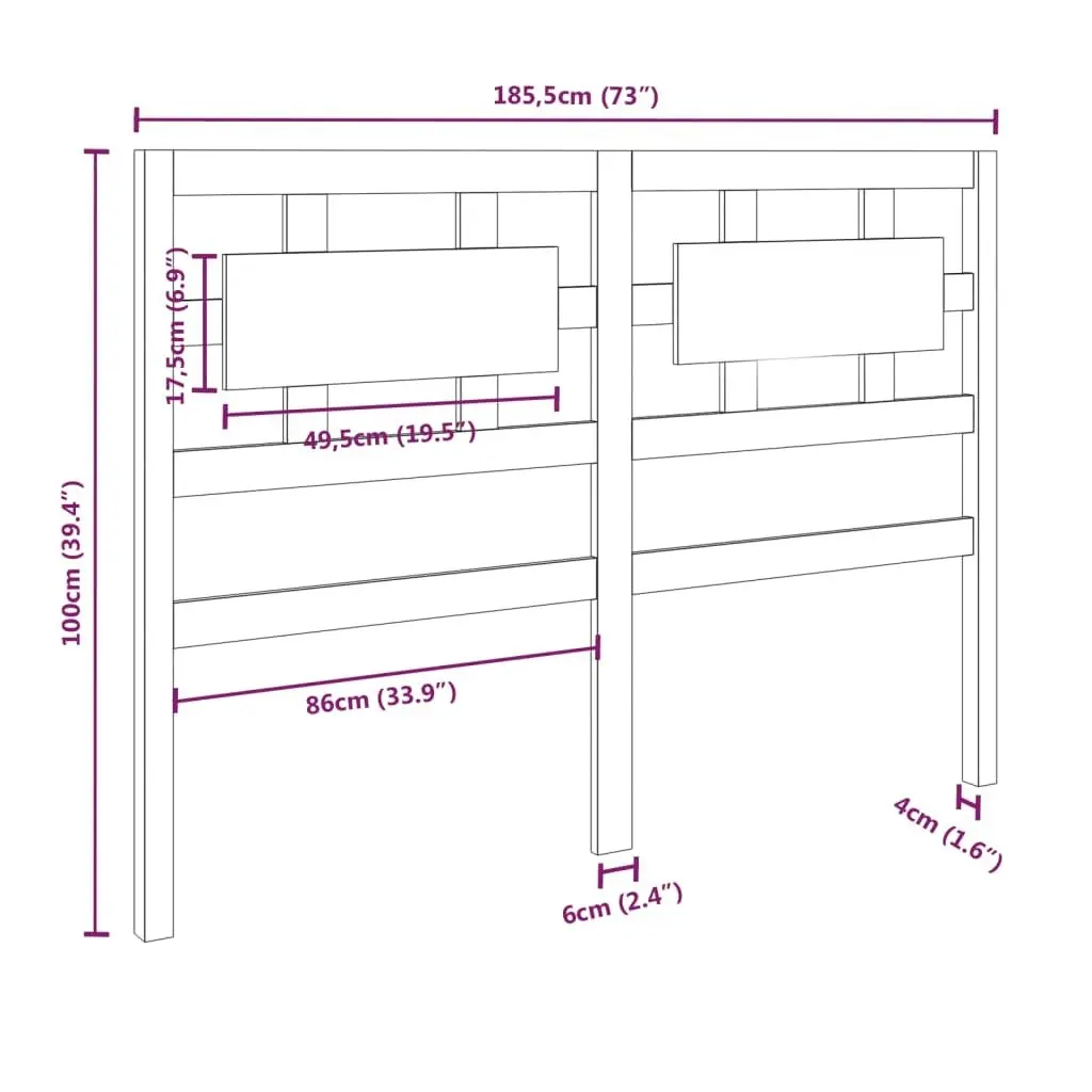 Bed Headboard 185.5 cm Solid Wood Pine 818055