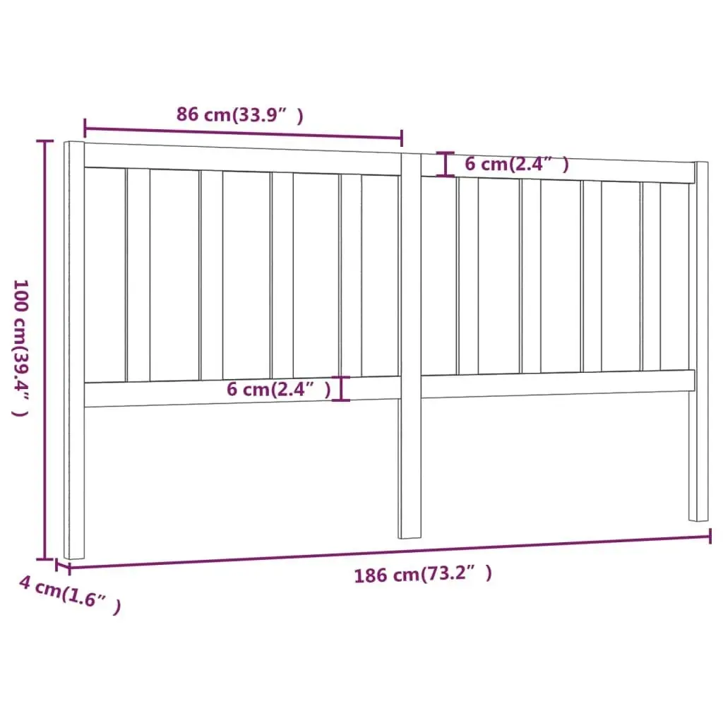 Bed Headboard 186 cm Solid Wood Pine 817755