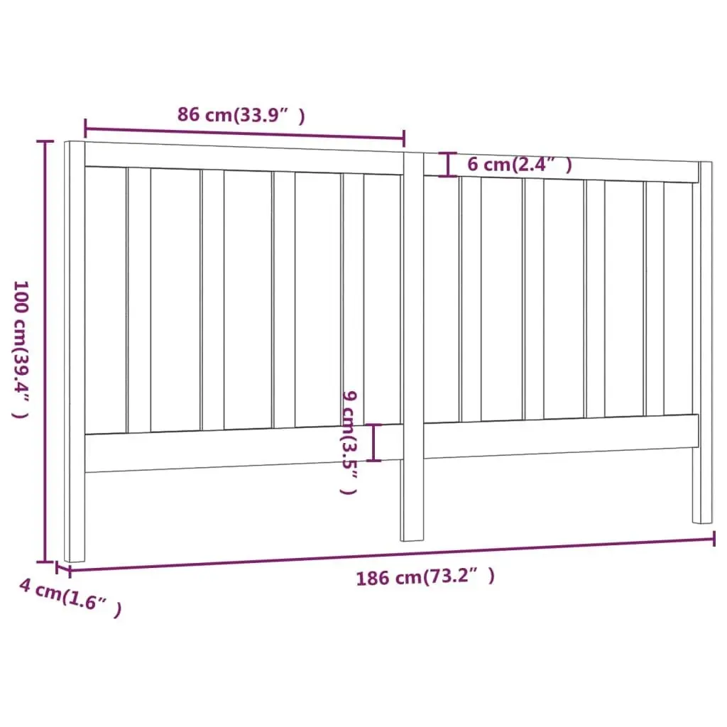 Bed Headboard 186 cm Solid Wood Pine 817705