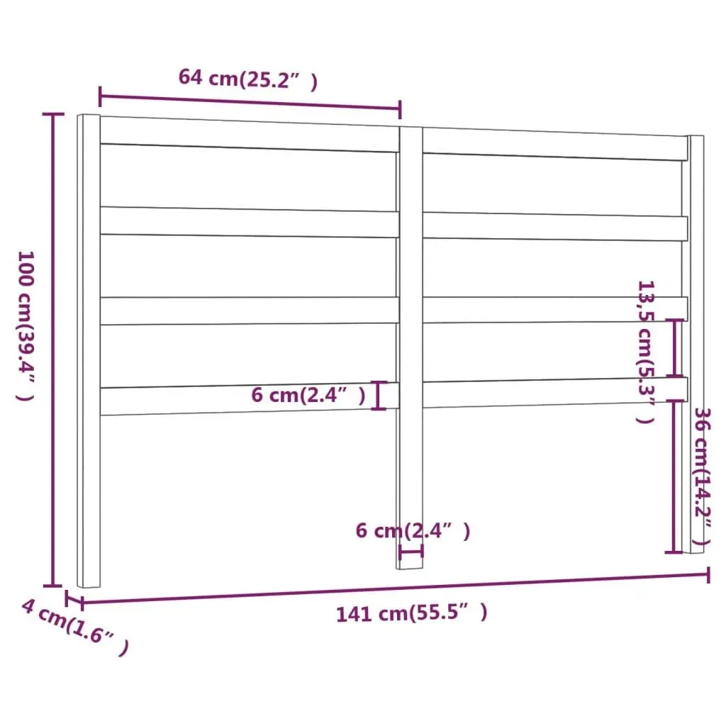 Bed Headboard 141x4x100 cm Solid Wood Pine 817635