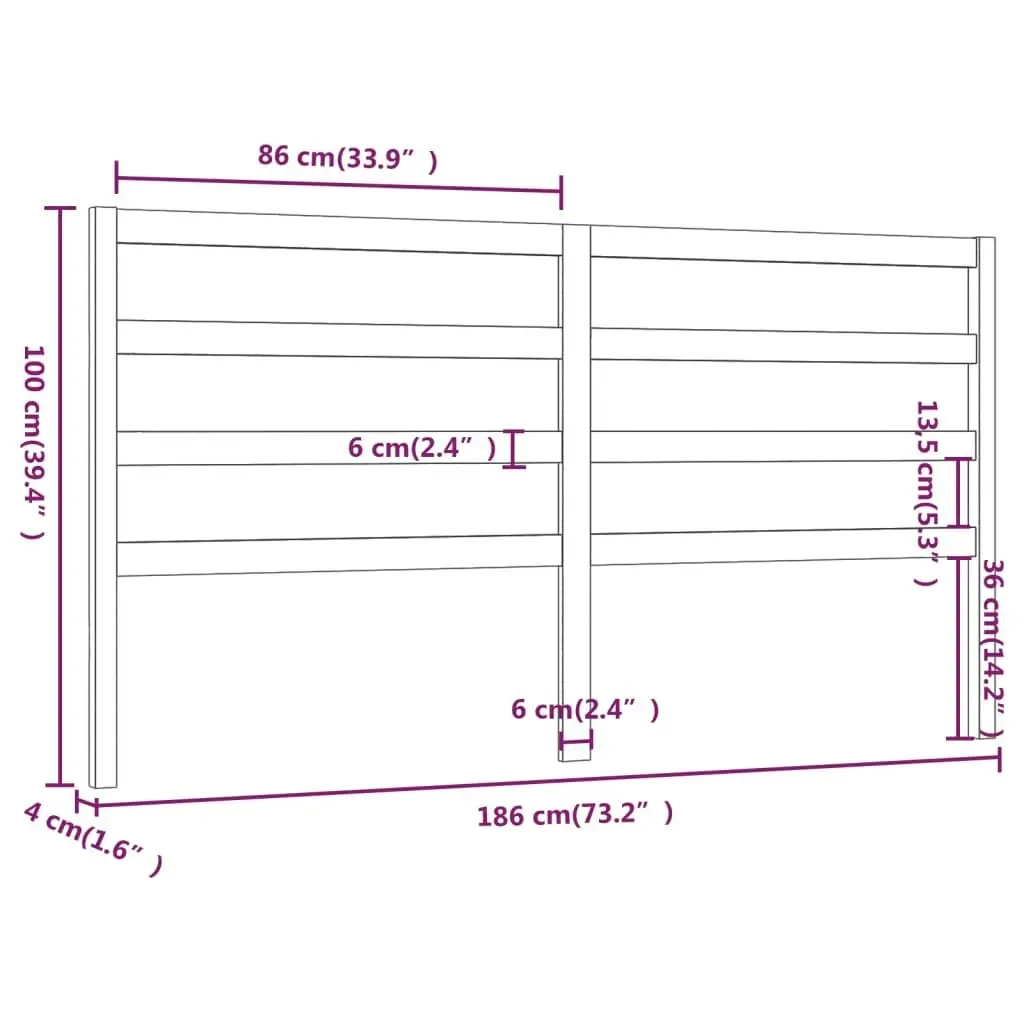 Bed Headboard 186 cm Solid Wood Pine 817655