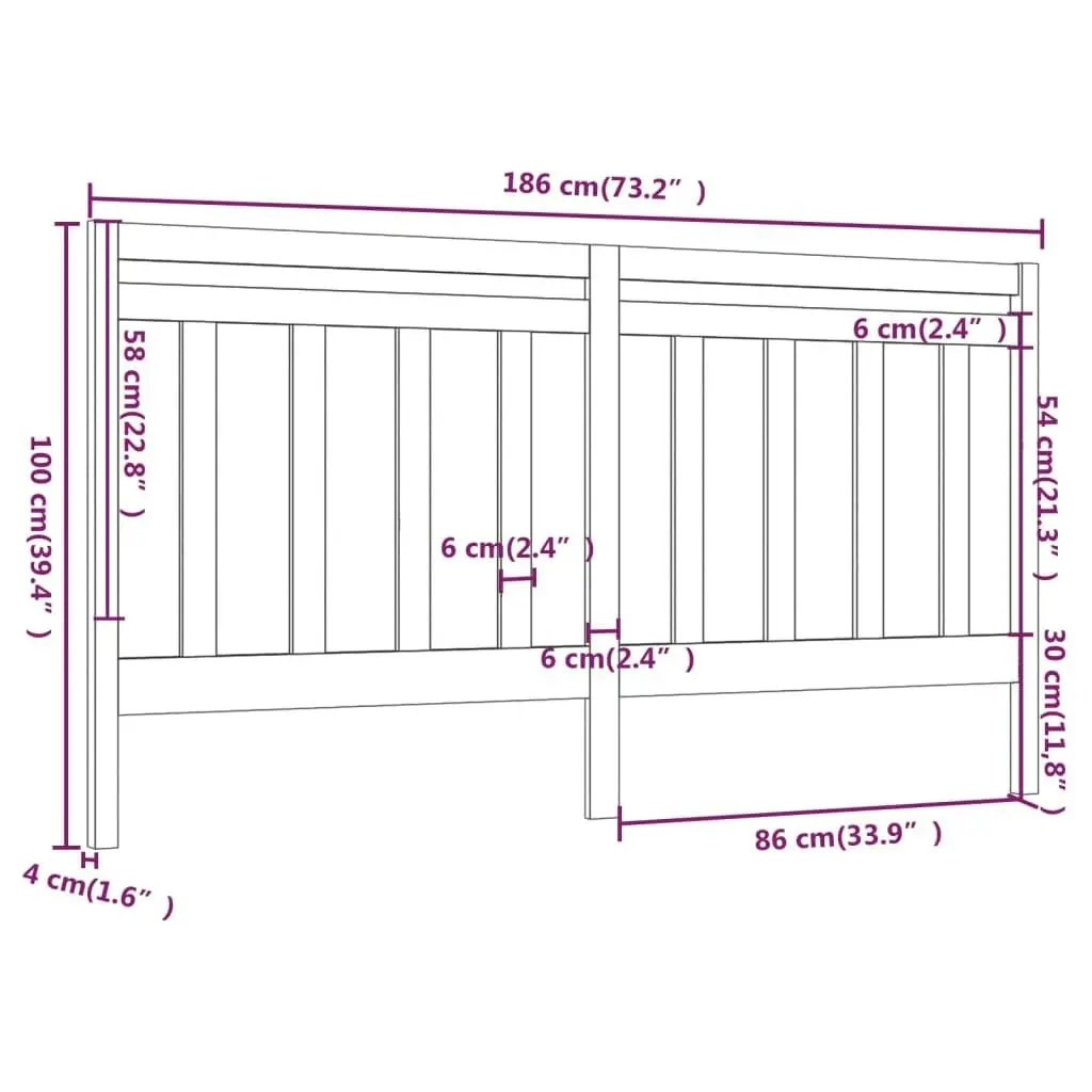 Bed Headboard 186 cm Solid Wood Pine 817805