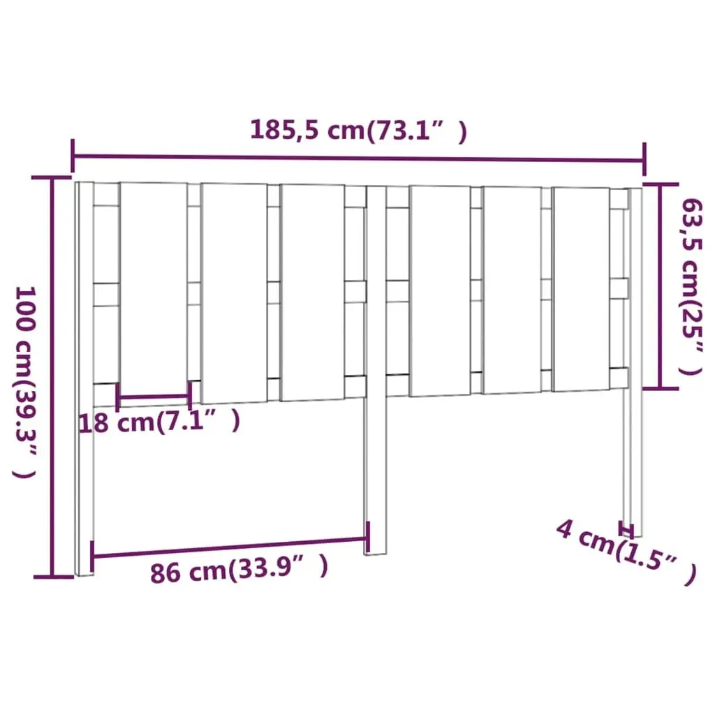 Bed Headboard 185.5x4x100 cm Solid Wood Pine 818005