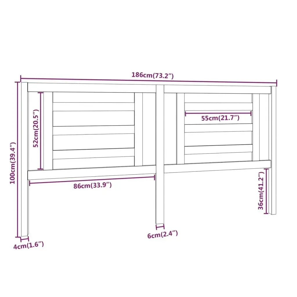 Bed Headboard 186 cm Solid Wood Pine 818835