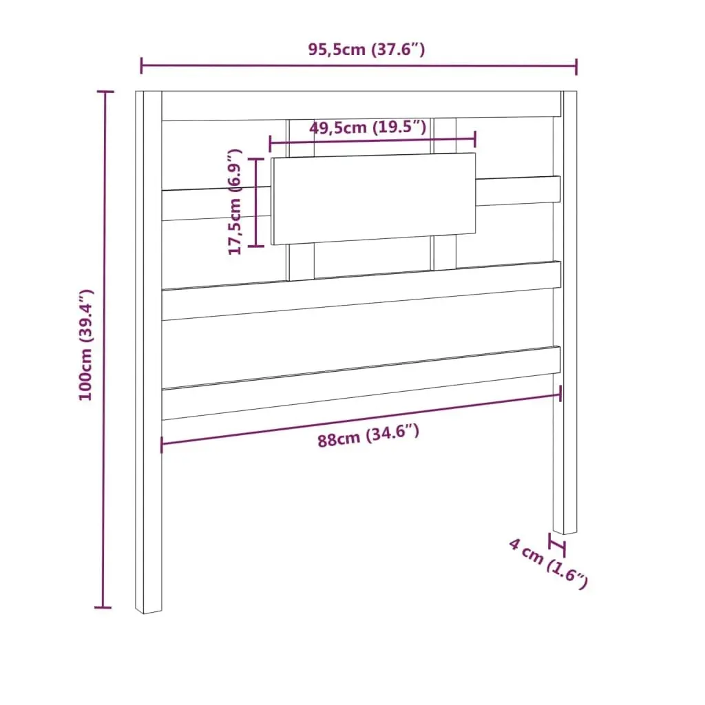 Bed Headboard 95.5 cm Solid Wood Pine 818020