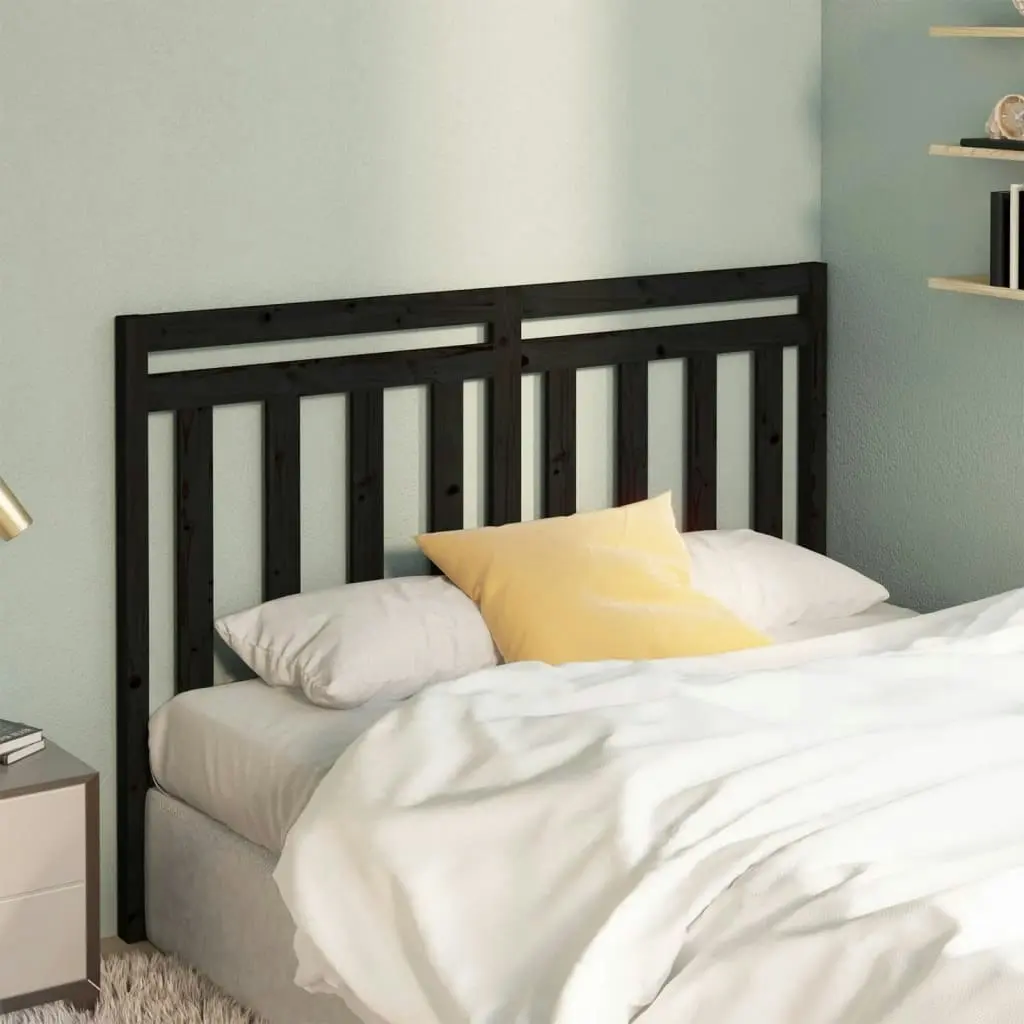 Bed Headboard Black 141x4x100 cm Solid Wood Pine 817789