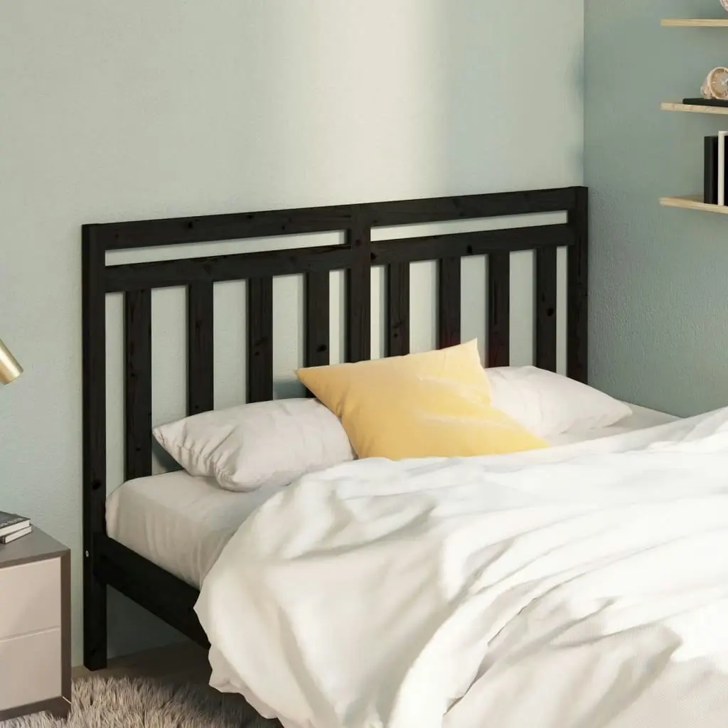 Bed Headboard Black 141x4x100 cm Solid Wood Pine 817789