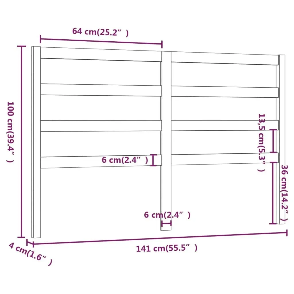 Bed Headboard Black 141 cm Solid Wood Pine 817639