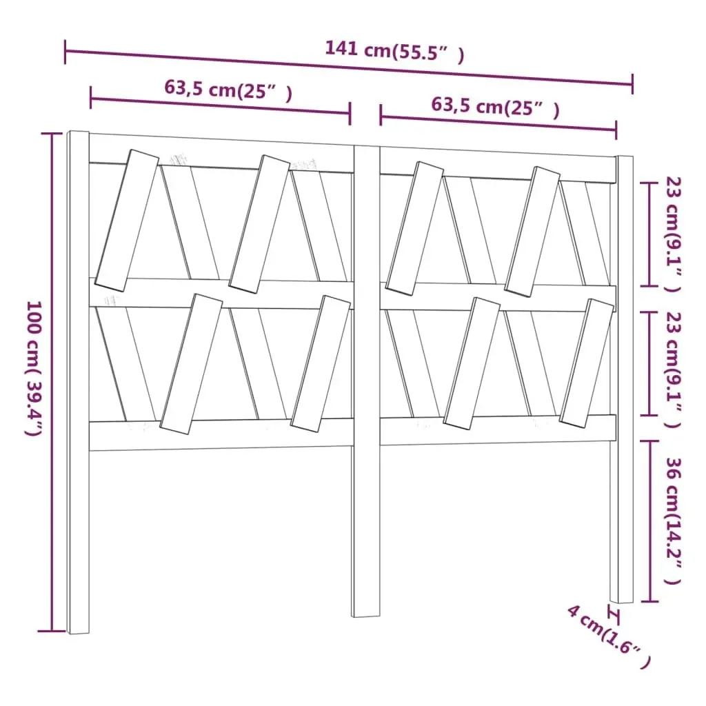 Bed Headboard Black 141 cm Solid Wood Pine 818619