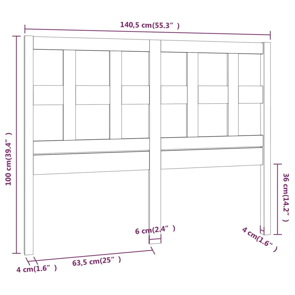 Bed Headboard Black 140.5 cm Solid Wood Pine 818919