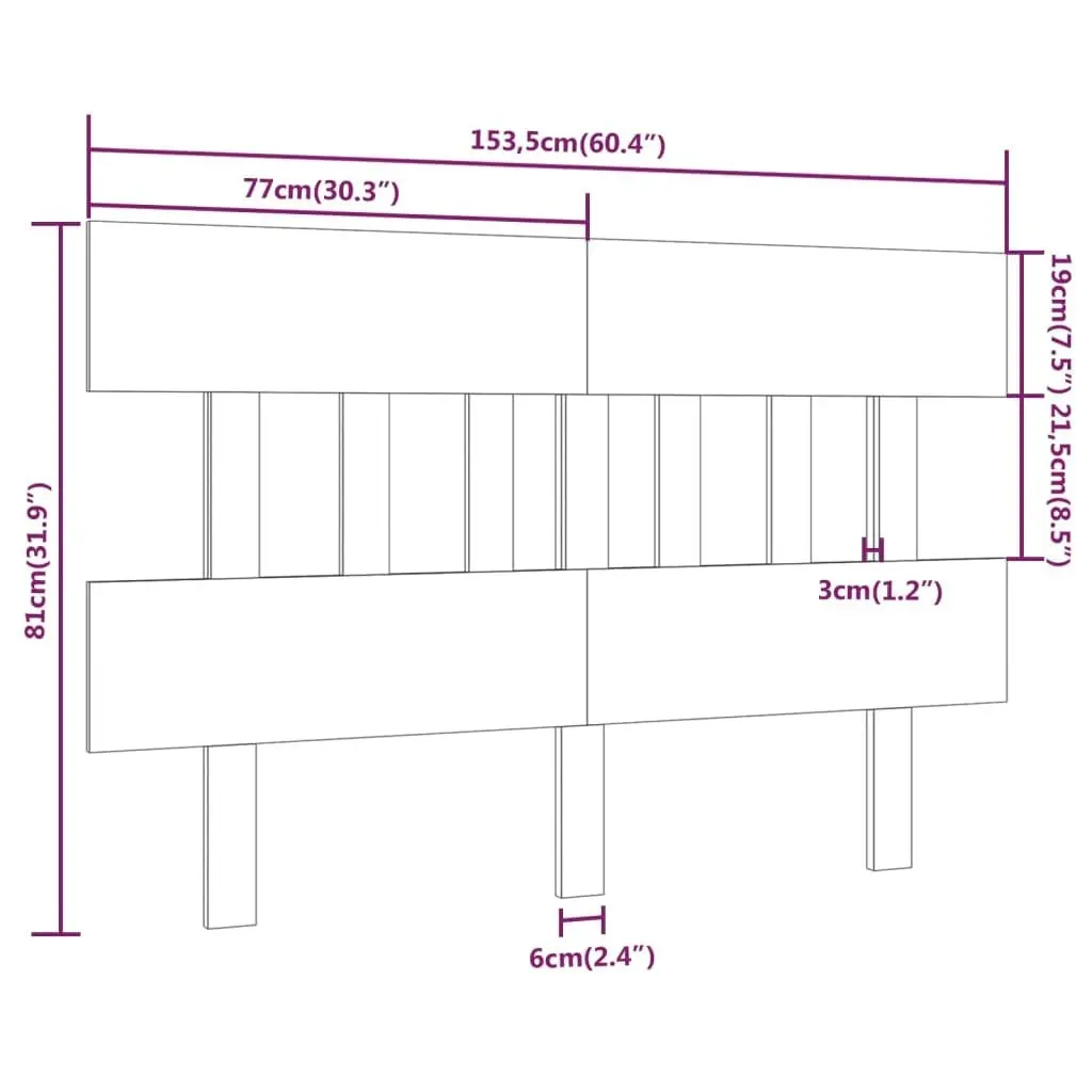 Bed Headboard Black 153.5 cm Solid Wood Pine 819129