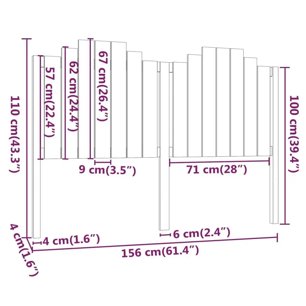 Bed Headboard Black 156 cm Solid Wood Pine 818479