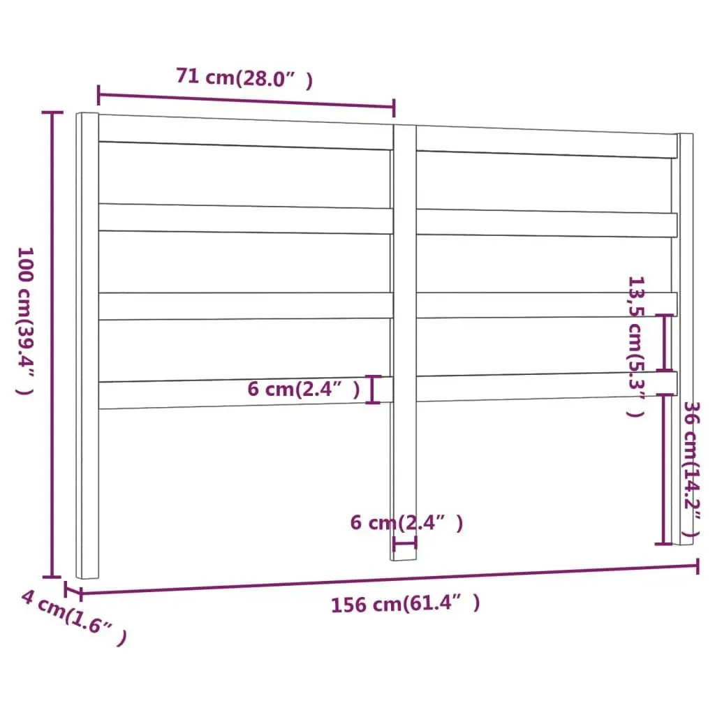 Bed Headboard Black 156x4x100 cm Solid Wood Pine 817649