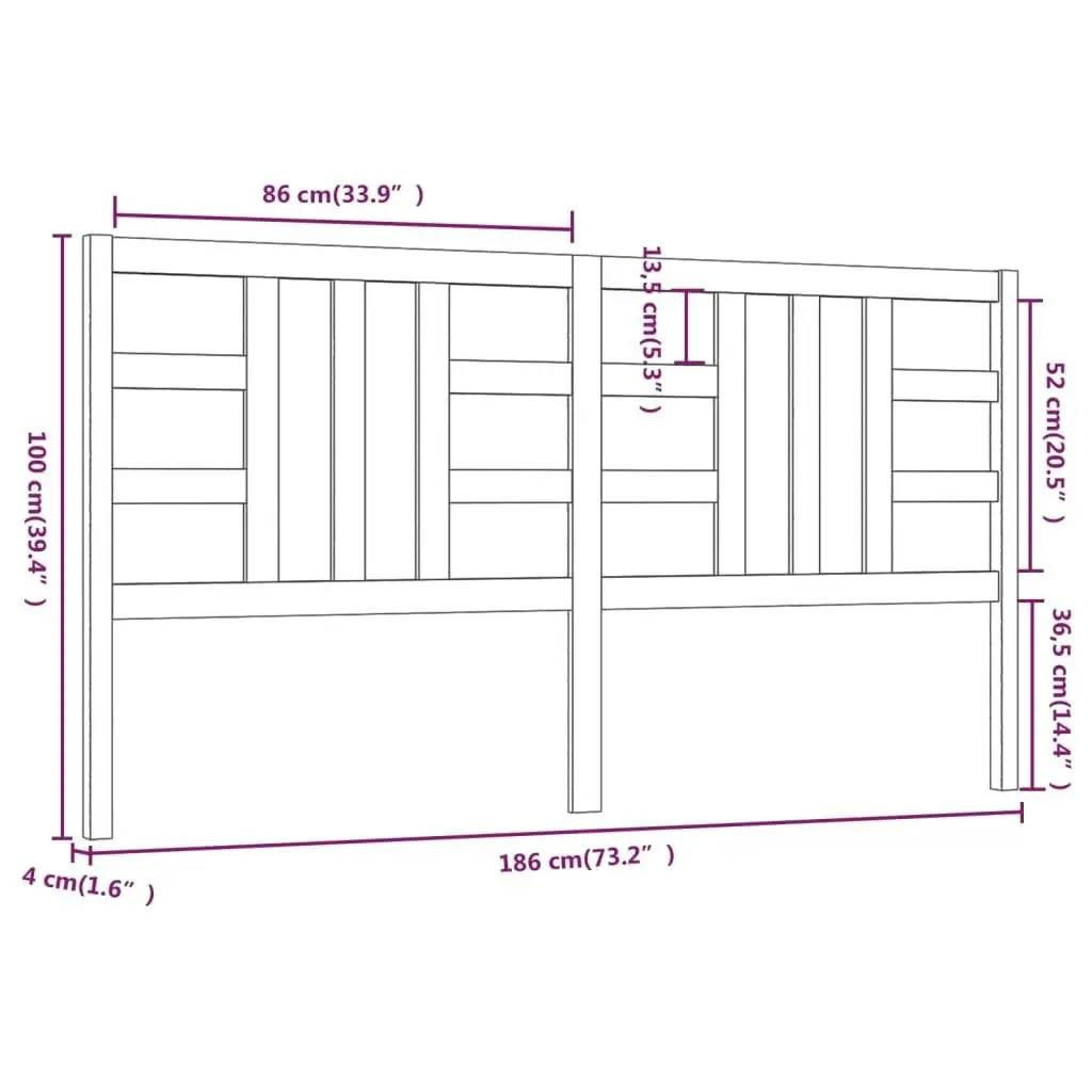 Bed Headboard Black 186 cm Solid Wood Pine 817859