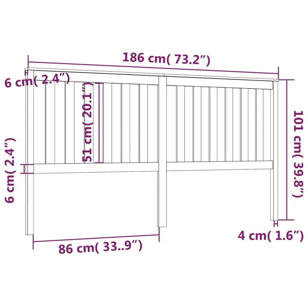 Bed Headboard Black 186 cm Solid Wood Pine 818539