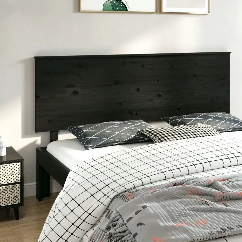 Bed Headboard Black 184 cm Solid Wood Pine 819189