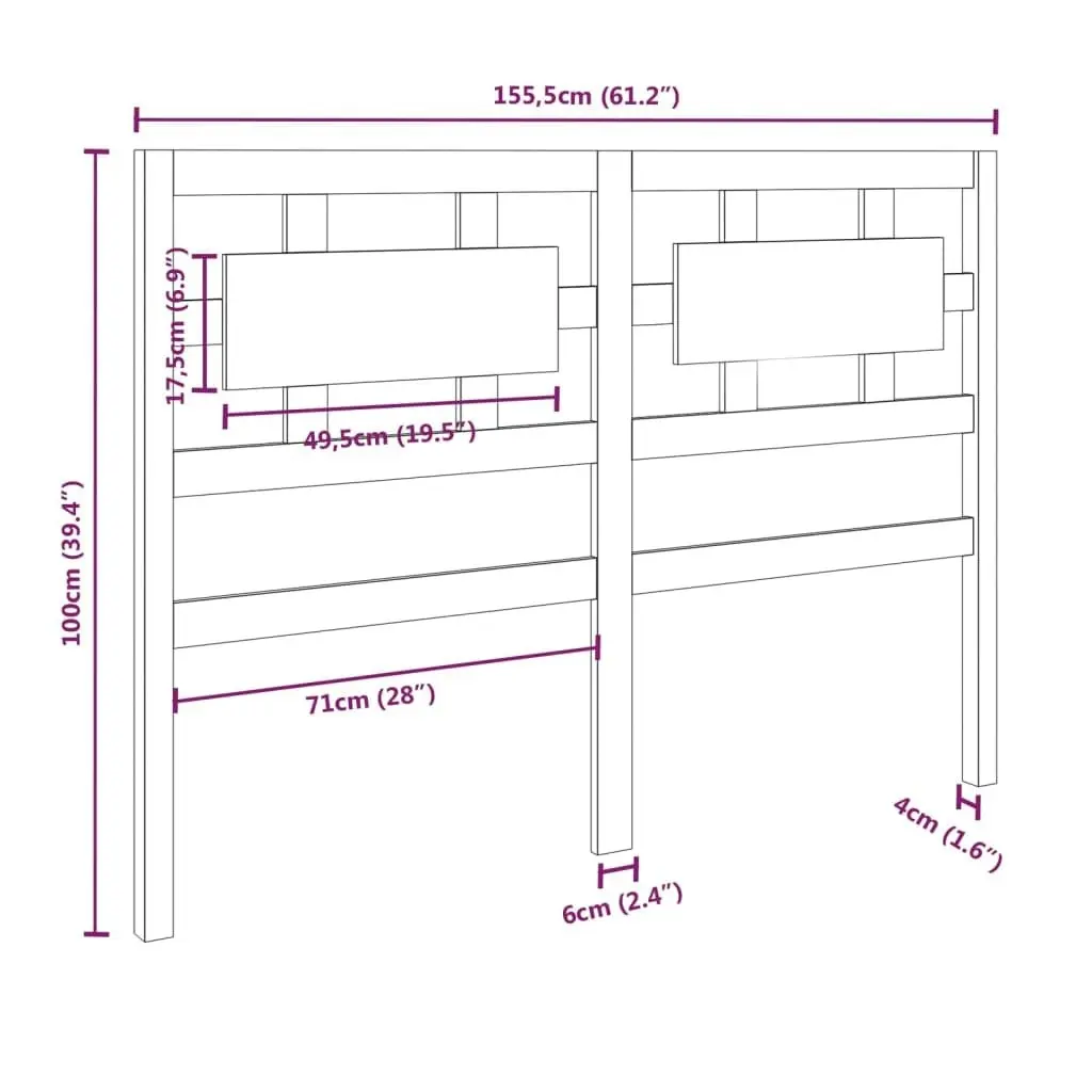 Bed Headboard Black 155.5 cm Solid Wood Pine 818049