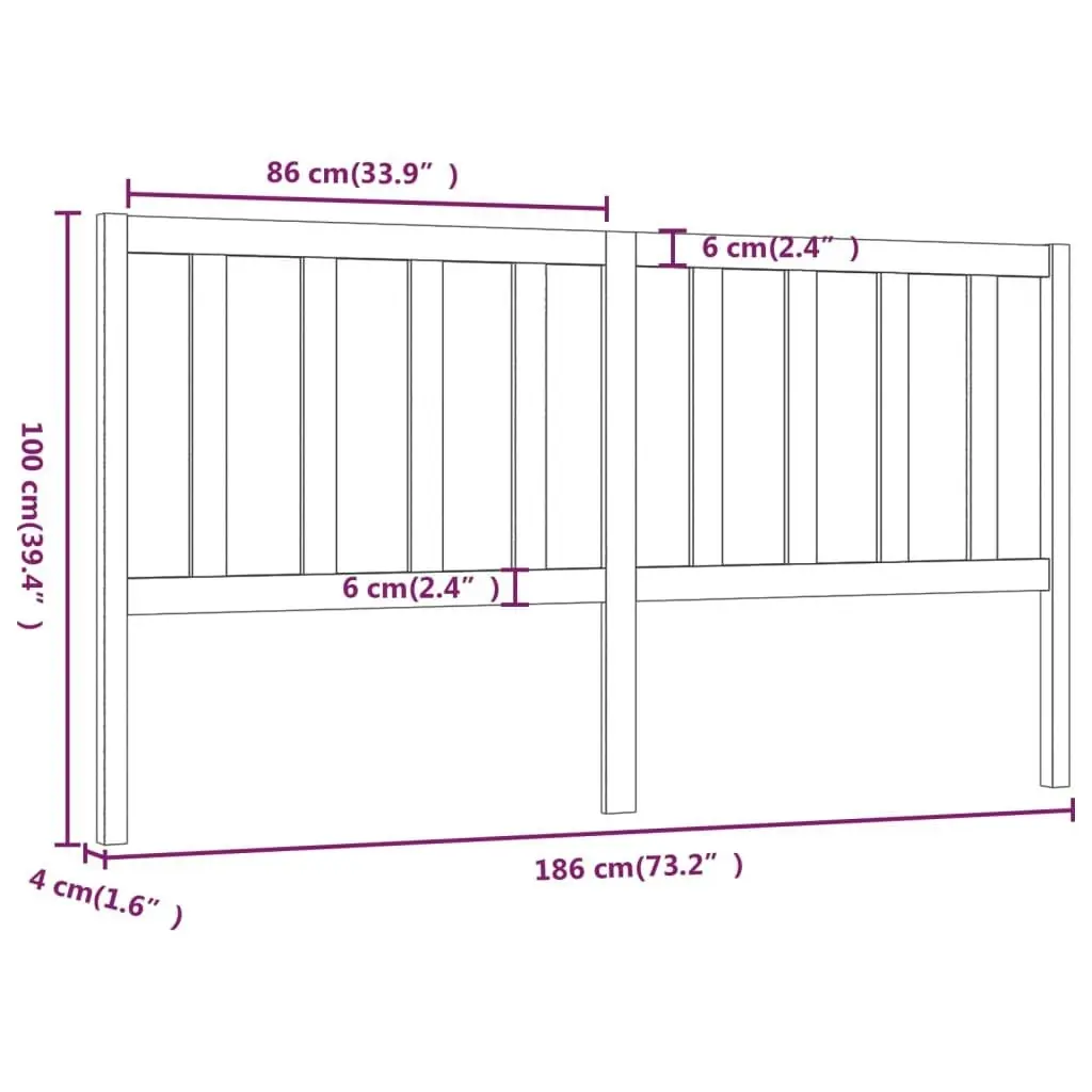 Bed Headboard Black 186 cm Solid Wood Pine 817759