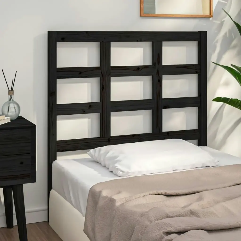 Bed Headboard Black 95.5 cm Solid Wood Pine 817874