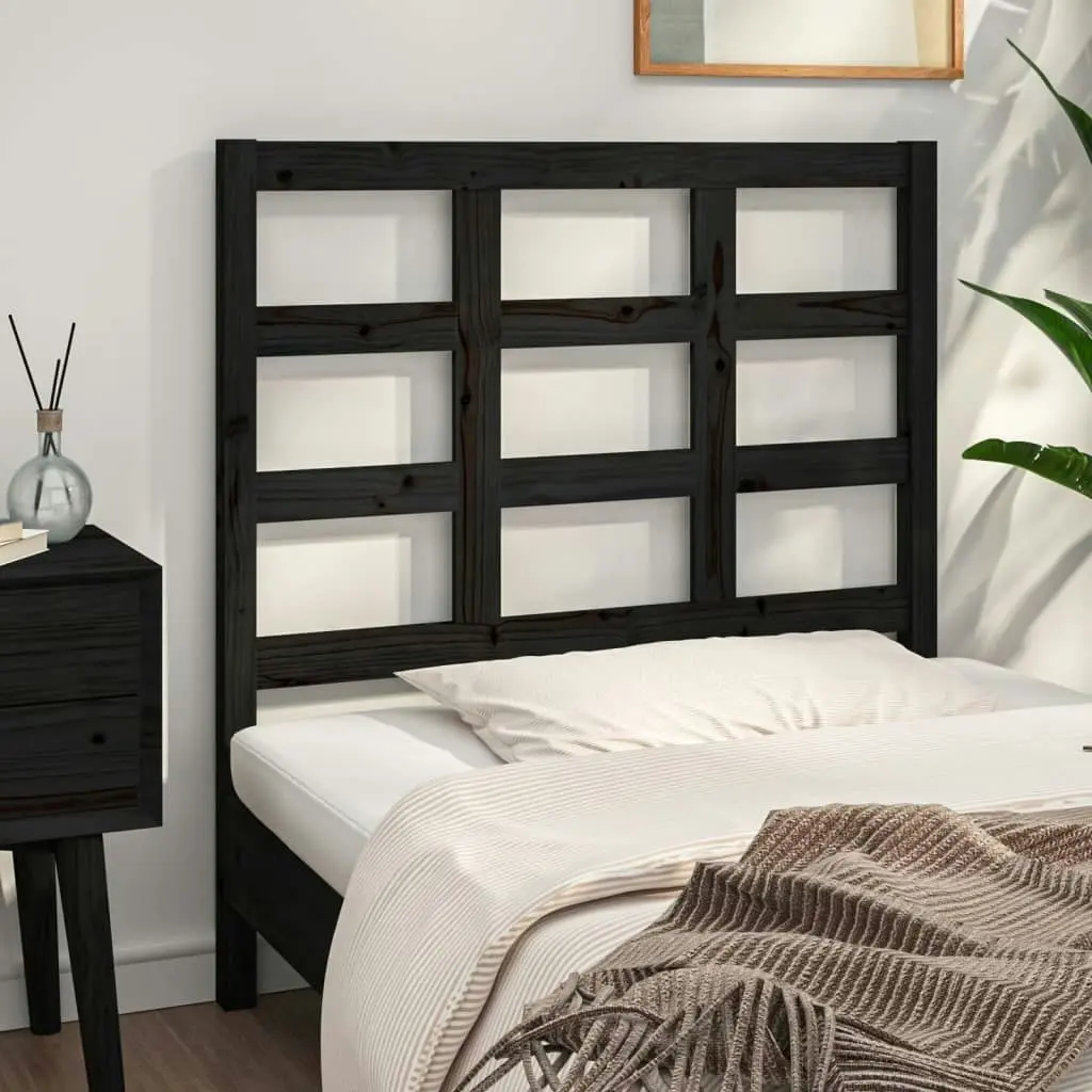 Bed Headboard Black 95.5 cm Solid Wood Pine 817874