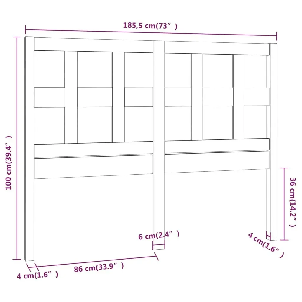 Bed Headboard Black 185.5 cm Solid Wood Pine 818939