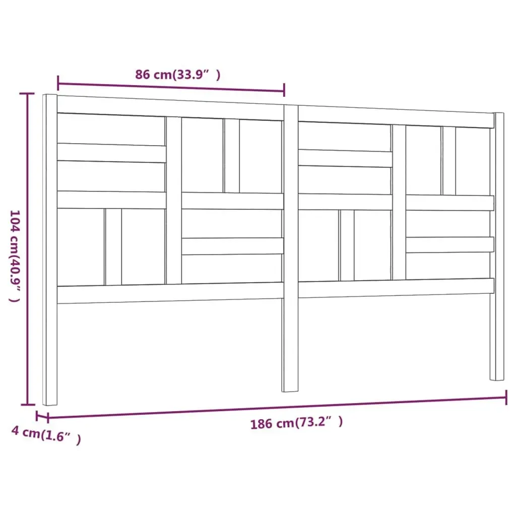 Bed Headboard Black 186 cm Solid Wood Pine 818209