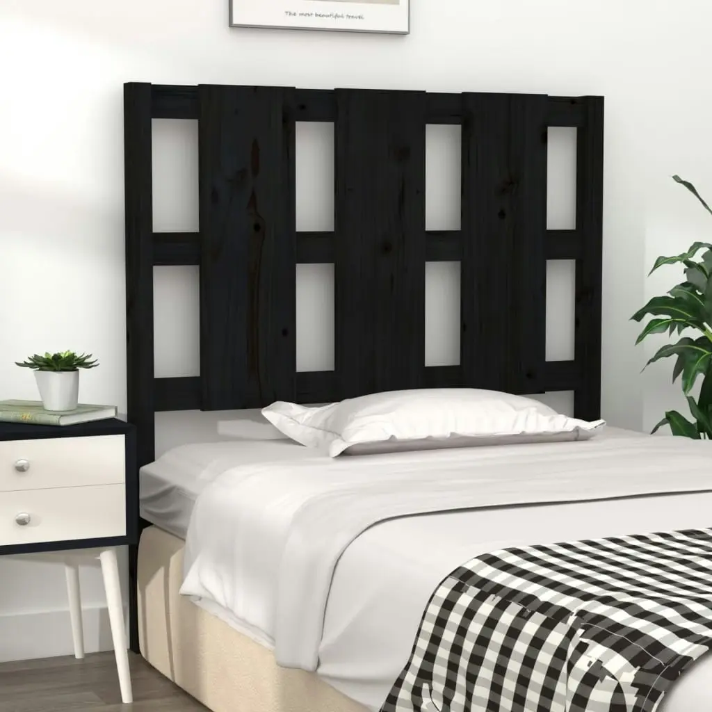 Bed Headboard Black 95.5 cm Solid Wood Pine 817974