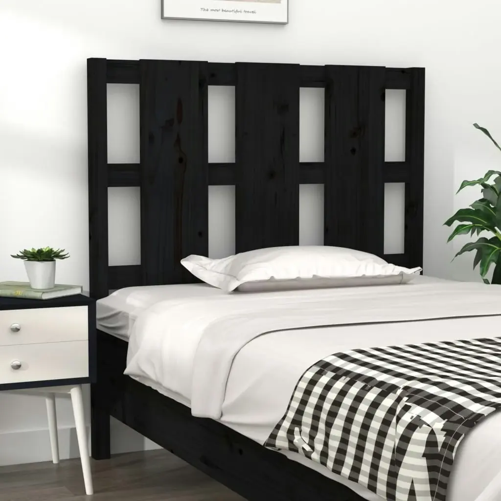 Bed Headboard Black 95.5 cm Solid Wood Pine 817974