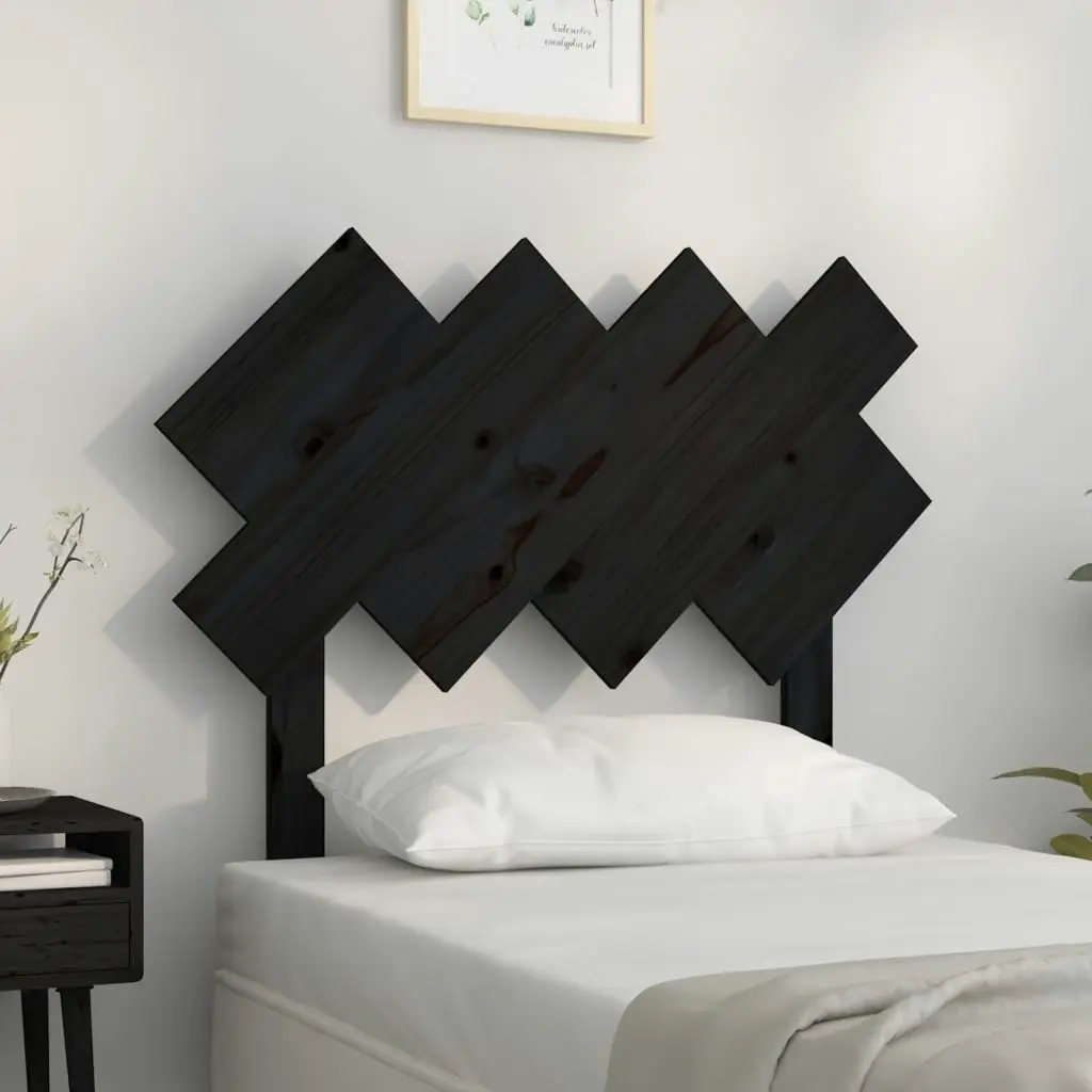 Bed Headboard Black 92 cm Single Solid Wood Pine 819204