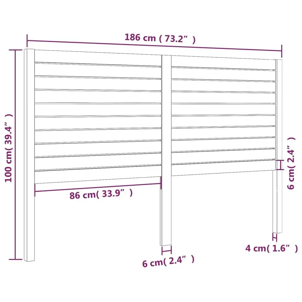 Bed Headboard Black 186 cm Solid Wood Pine 819039