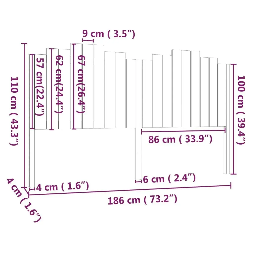 Bed Headboard Black 186 cm Solid Wood Pine 818489