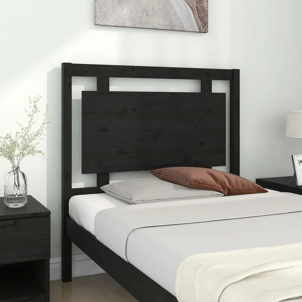 Bed Headboard Black 95.5 cm Solid Wood Pine 817924