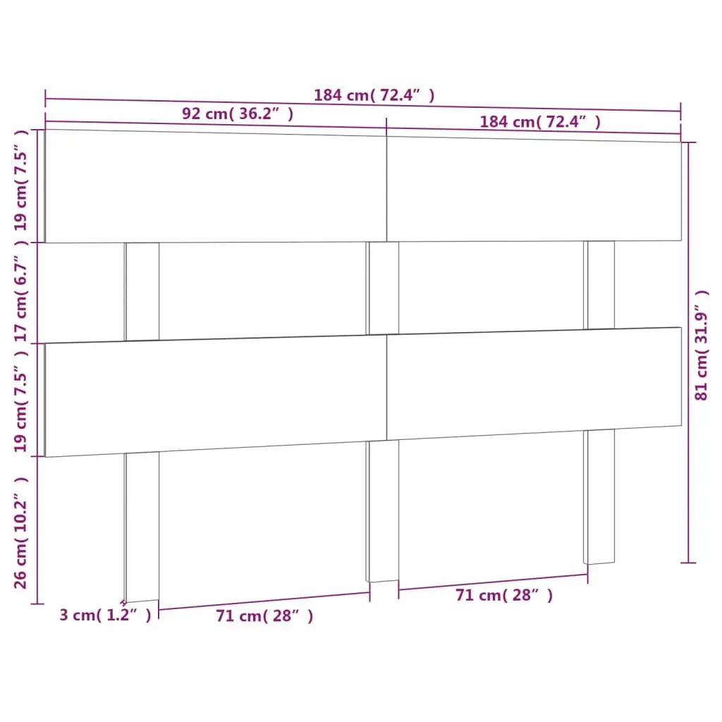 Bed Headboard White 184 cm Solid Wood Pine 819086