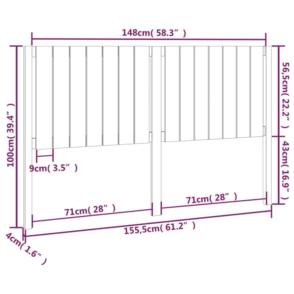 Bed Headboard White 155.5x4x100 cm Solid Wood Pine 818876