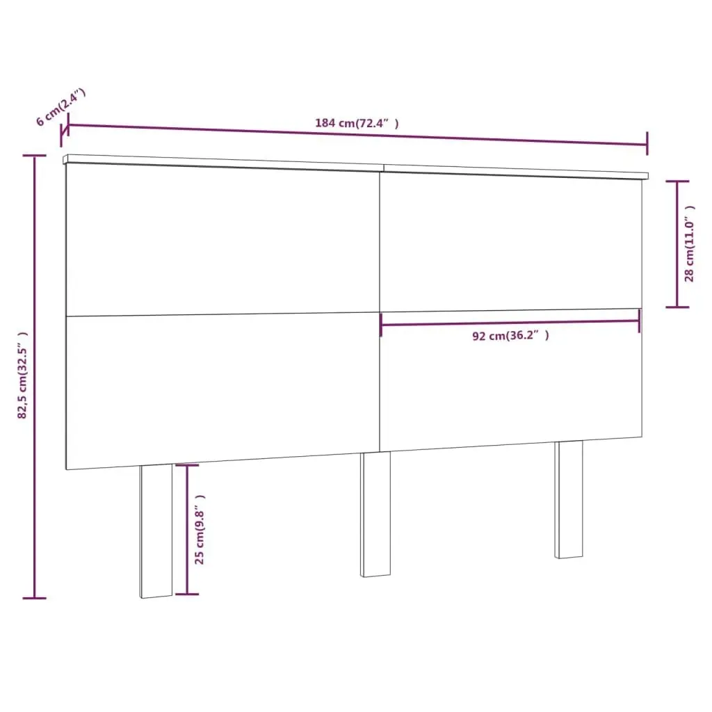 Bed Headboard White 184x6x82.5 cm Solid Wood Pine 819186