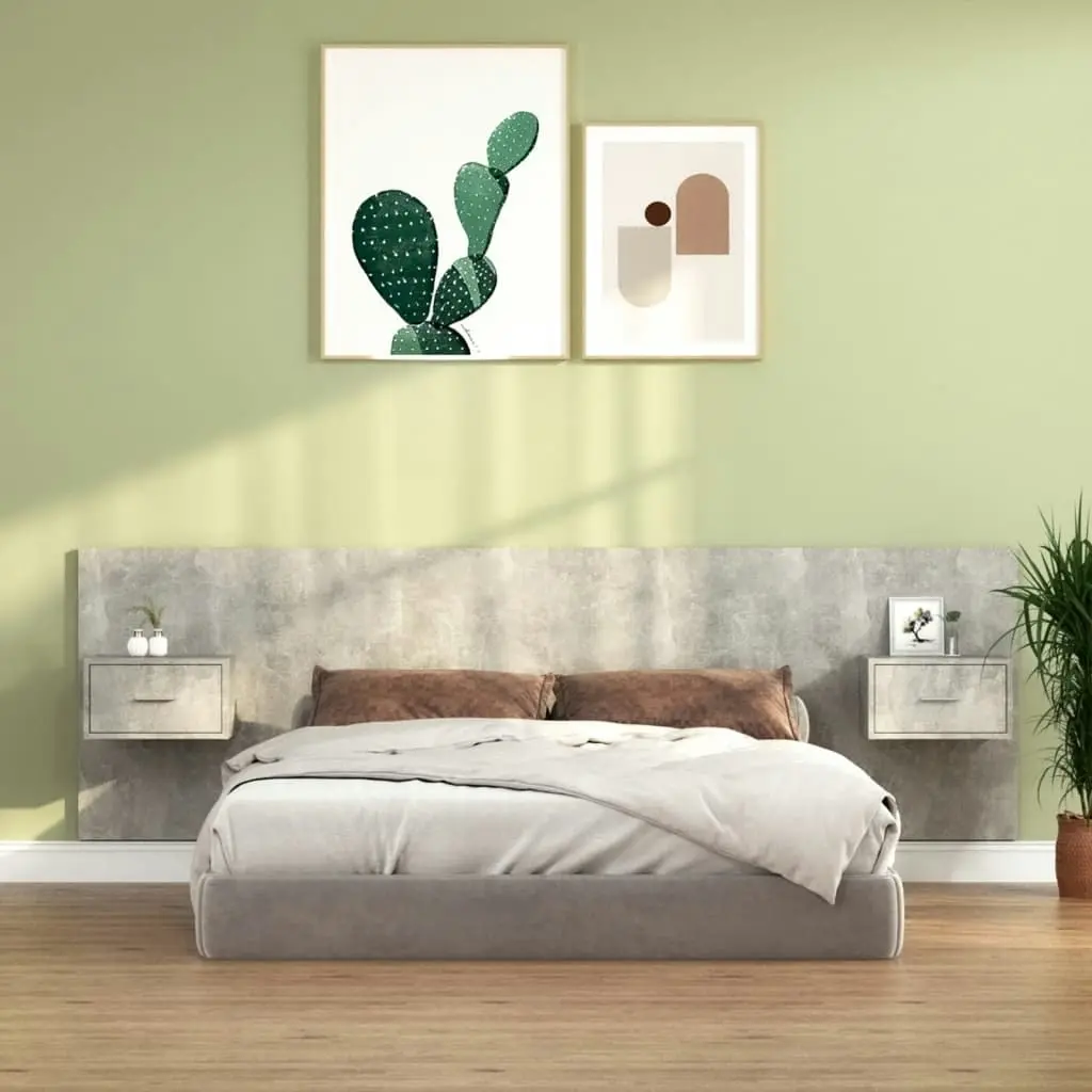 Bed Headboard with Cabinets Concrete Grey Engineered Wood 3115703