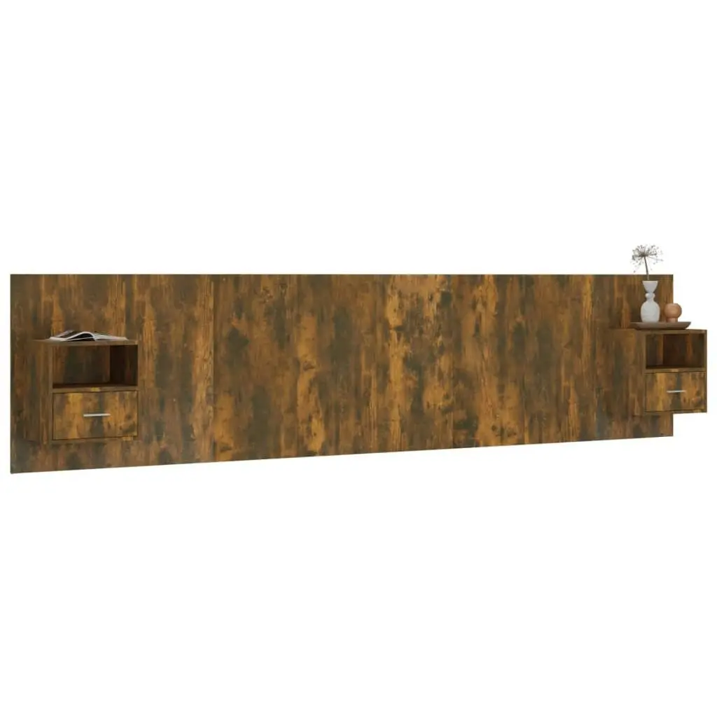 Bed Headboard with Cabinets Smoked Oak Engineered Wood 3115769