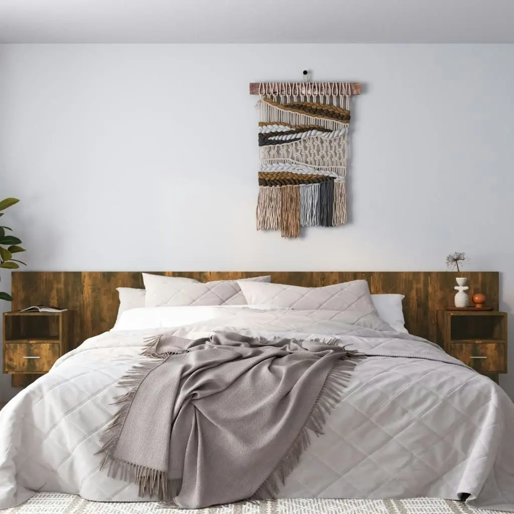 Bed Headboard with Cabinets Smoked Oak Engineered Wood 3115769