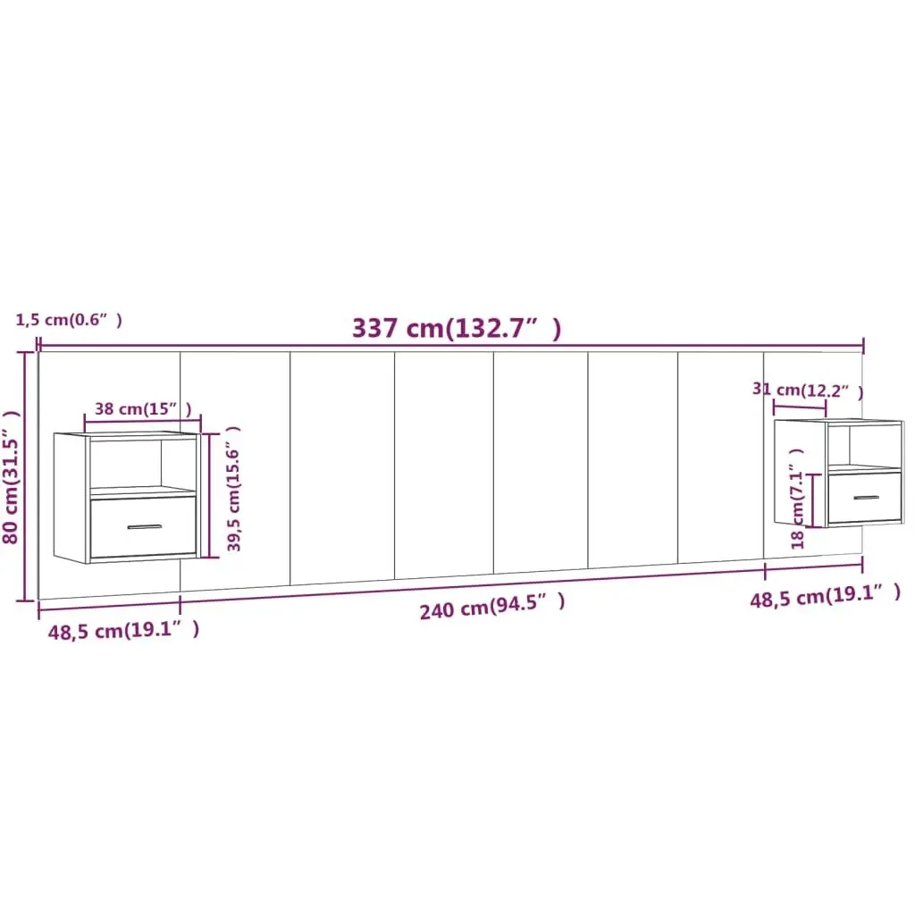 Bed Headboard with Cabinets Smoked Oak Engineered Wood 3115769