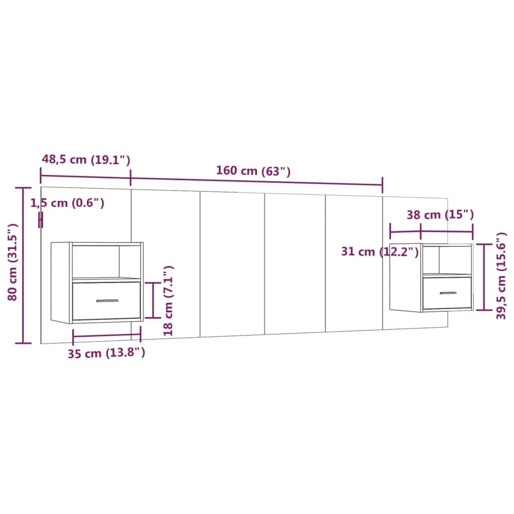 Bed Headboard with Cabinets White Engineered Wood 3115716