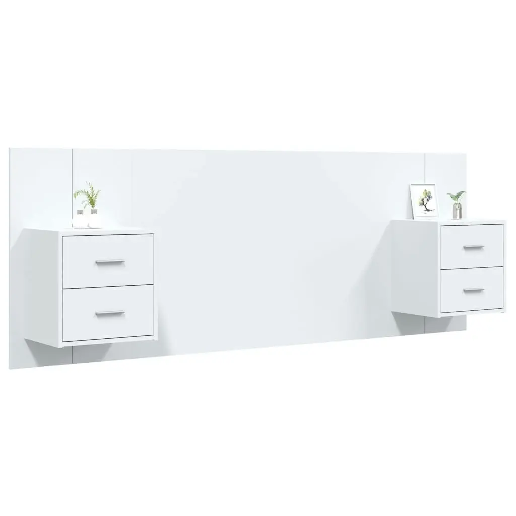 Bed Headboard with Cabinets High Gloss White Engineered Wood 3115688