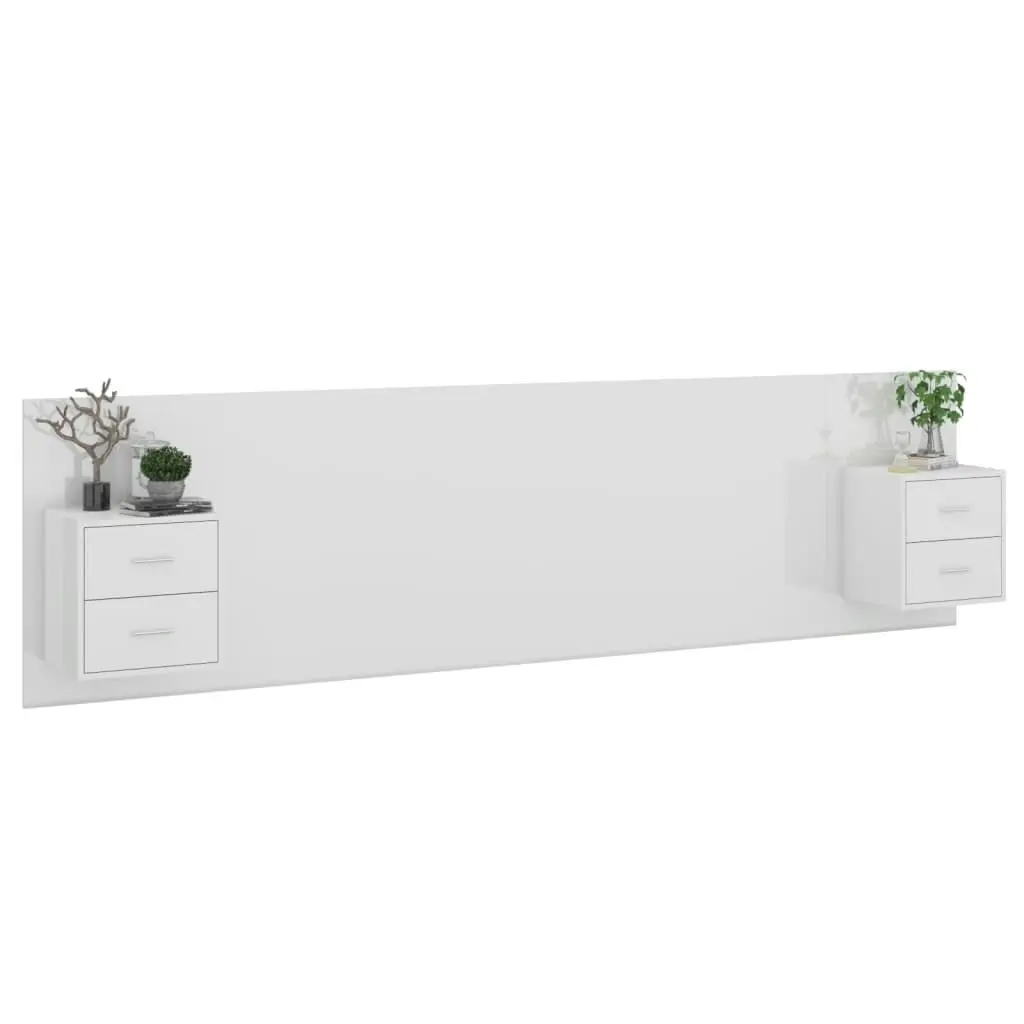 Bed Headboard with Cabinets High Gloss White Engineered Wood 3115736